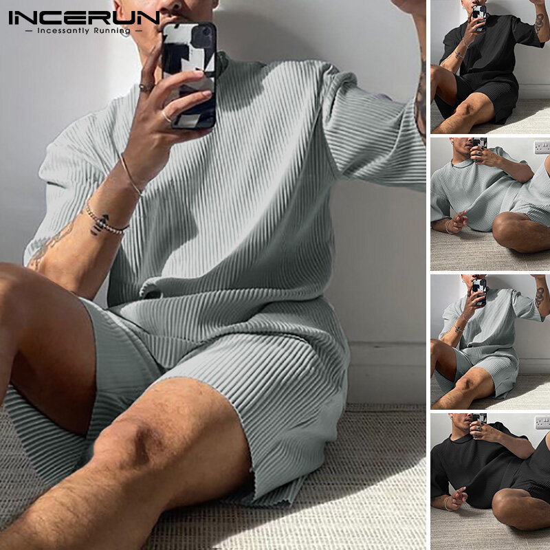 INCERUN Mens Shorty Tracksuit Short Sleeve T Shirt & Shorts Loungwear Gym Sport Sets Suit (Western Style)