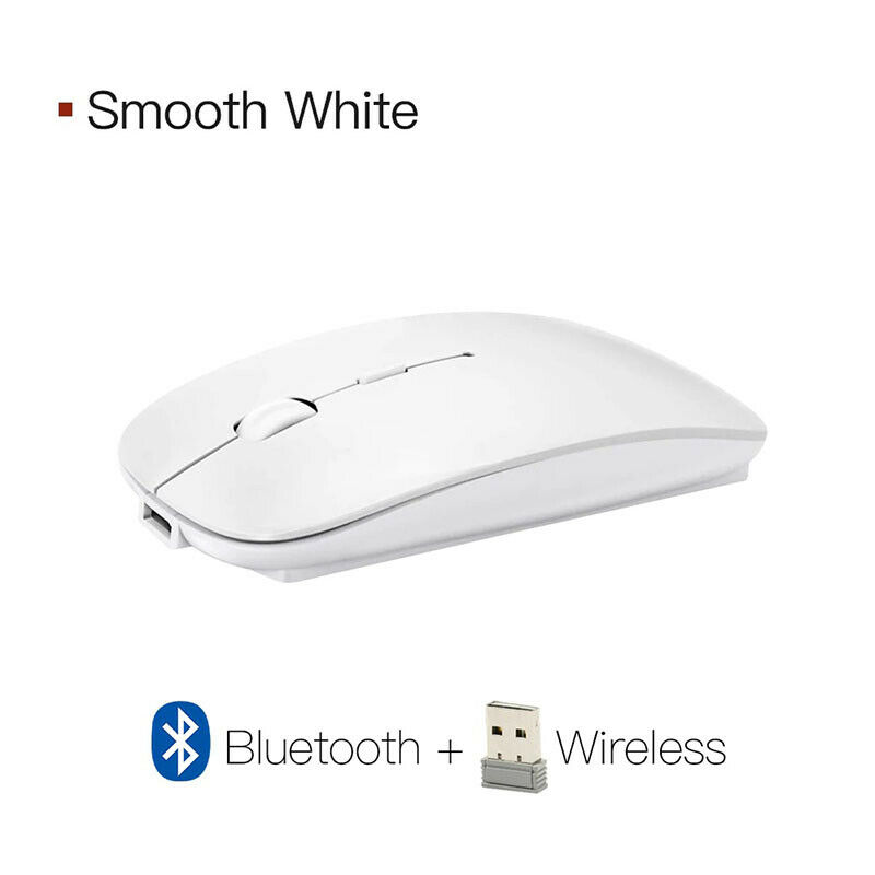 Rechargeable 2.4 Ghz Wireless + Bluetooth Dual Mode Optical Mute Mouse 1600DPI Mice with USB Receiver