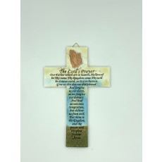 Home Decor: A Cross with Lord's Prayer. Contains the bible verse. Has a hook at the back for hanging on the wall. A Christian gift for house warming or for home decor.